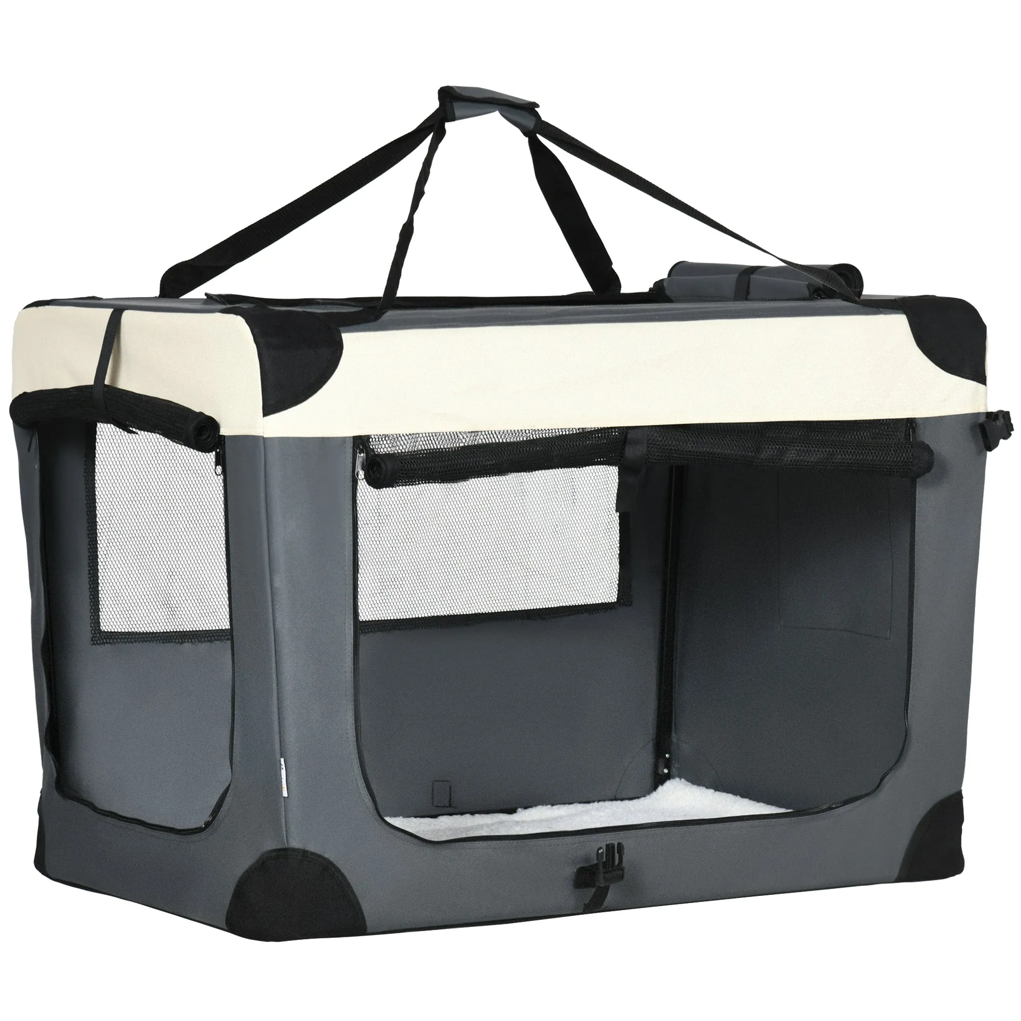 91cm Foldable Pet Carrier with Cushion for Large Dogs and Cats - Grey
